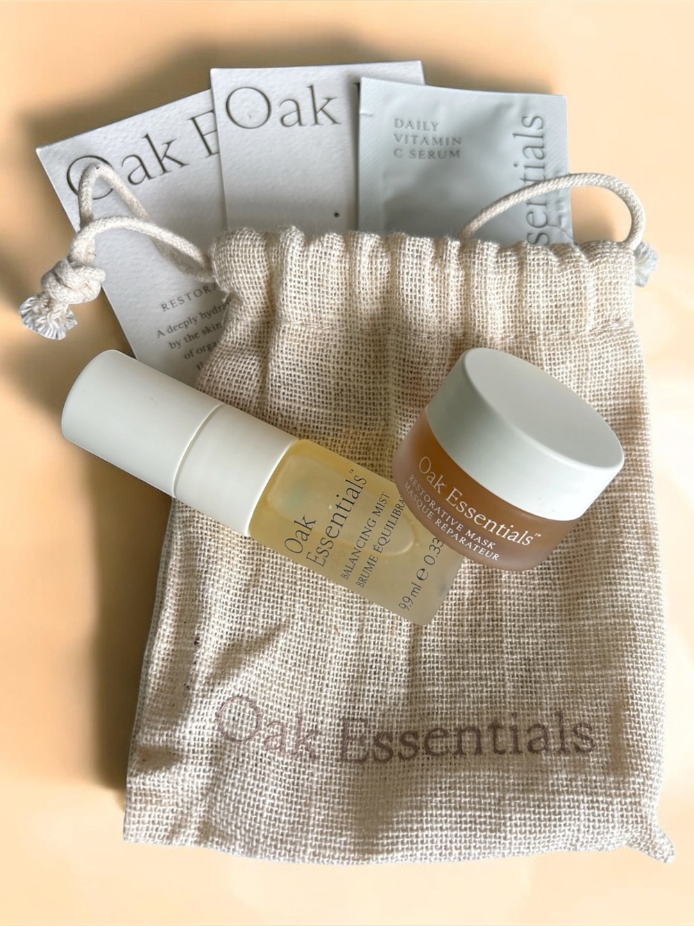Oak Essentials Mini Simple Routine Skin Set In Oak Essentials mesh bag